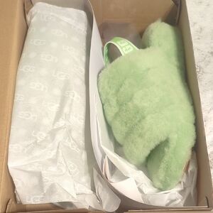UGG Green Fluffy Slippers